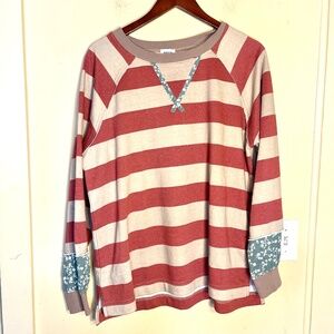 BKE Cream and Rust-Red Striped Women’s Sweater